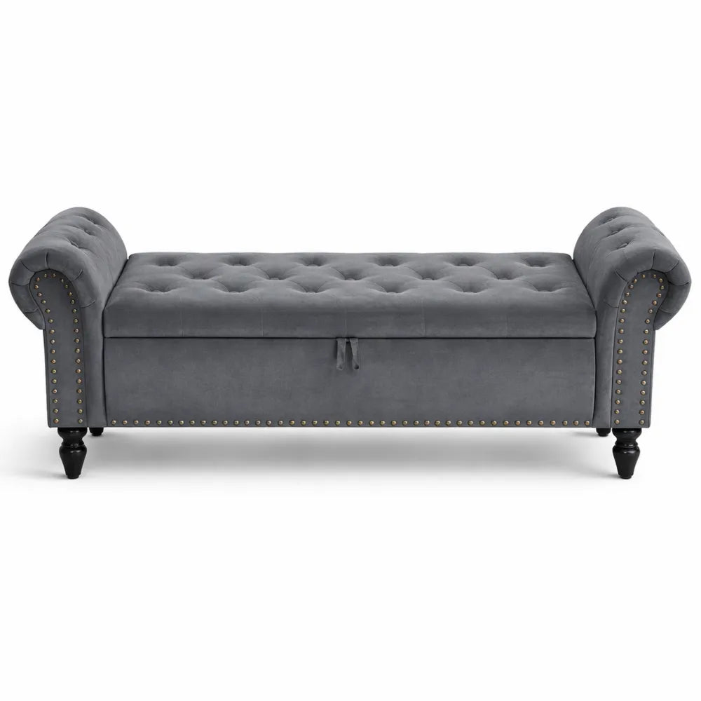Coffre de Rangement Velours avec Couvercle Réversible et Pieds en Bois, 133 cm