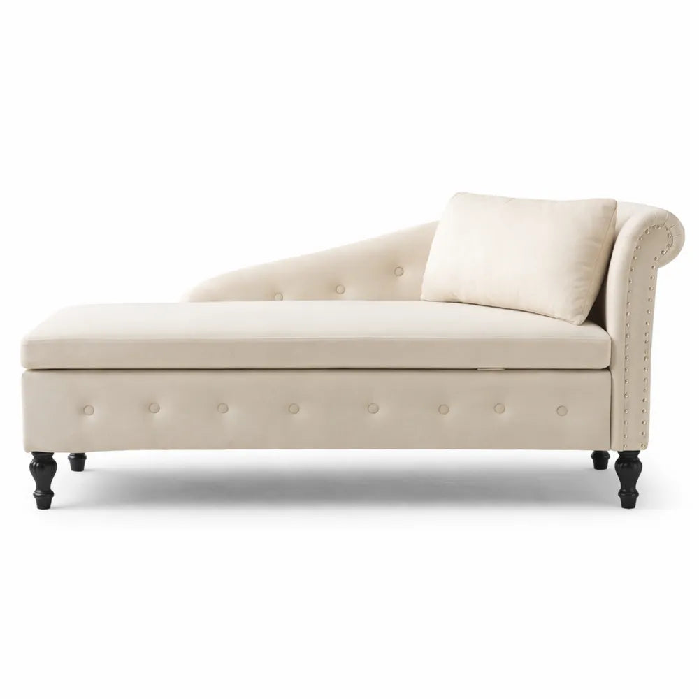 Méridienne en velours avec rangement et accoudoir droit - Canapé moderne pour salon ou bureau