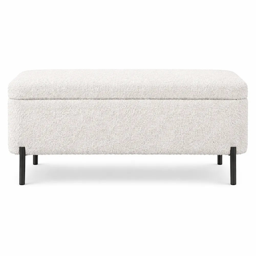 Banc de rangement confortable en tissu bouclette avec pieds en métal