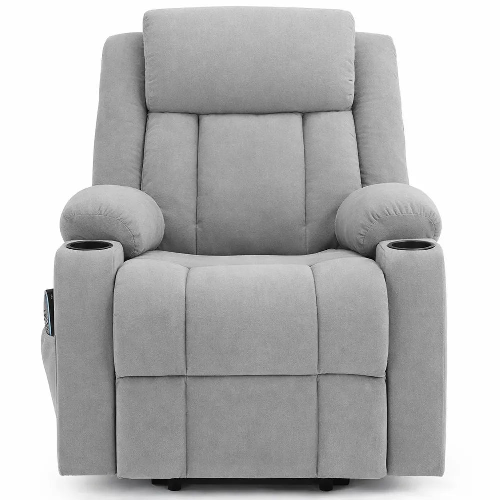 Fauteuil de Relaxation Électrique avec Massage et Chaleur, Inclinaison Réglable, Repose-Pieds Gris Clair