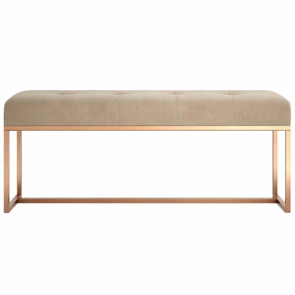 Banc Rembourré en Velours Beige pour Salon et Chambre