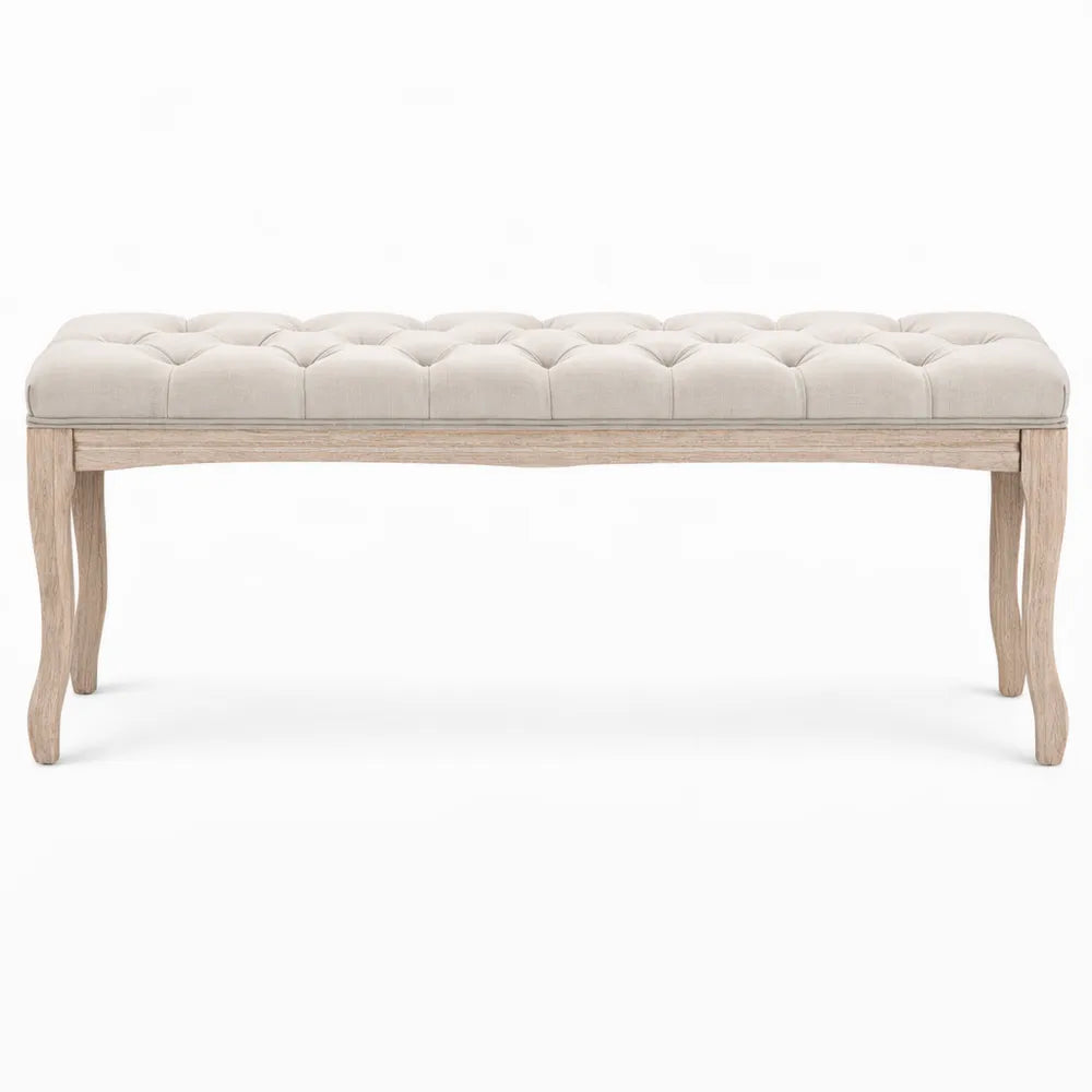Banquette capitonnée classique 110 cm en lin beige