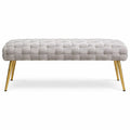 Banc d'entrée en velours avec pieds dorés pour chambre ou salon, gris